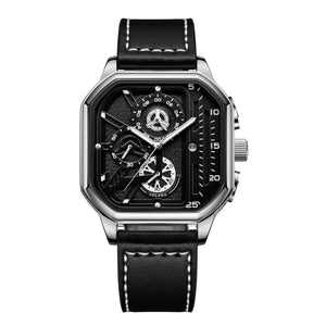 Planet Gates Gold-white-1 Men Quartz Watches Alloy Dial Business Men Watch PU Leather Strap Big Dial Square Sports Watch Cool Black Wristwatch for Man