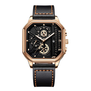 Planet Gates Gold-white-1 Men Quartz Watches Alloy Dial Business Men Watch PU Leather Strap Big Dial Square Sports Watch Cool Black Wristwatch for Man