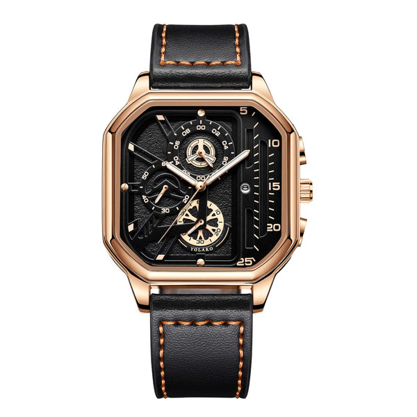 Planet Gates Gold-white-1 Men Quartz Watches Alloy Dial Business Men Watch PU Leather Strap Big Dial Square Sports Watch Cool Black Wristwatch for Man