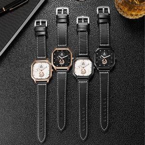Planet Gates Gold-white-1 Men Quartz Watches Alloy Dial Business Men Watch PU Leather Strap Big Dial Square Sports Watch Cool Black Wristwatch for Man
