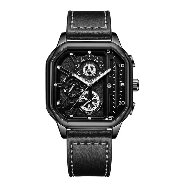 Planet Gates Gold-white-1 Men Quartz Watches Alloy Dial Business Men Watch PU Leather Strap Big Dial Square Sports Watch Cool Black Wristwatch for Man