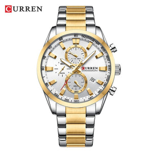 Planet Gates gold white CURREN Casual Sporty Brand Stainless Steel Band Wristwatches for Men  Chronograph Quartz Watches with Date New 8445