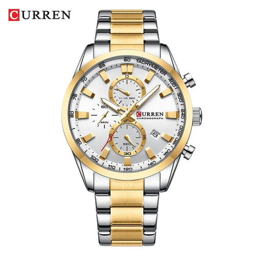 Planet Gates gold white CURREN Casual Sporty Brand Stainless Steel Band Wristwatches for Men  Chronograph Quartz Watches with Date New 8445