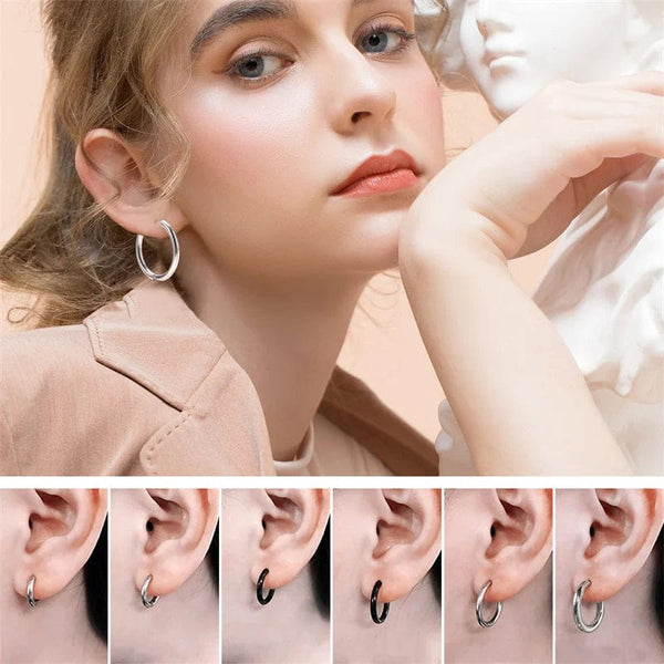 Planet Gates goldcolor / 8mm New Stainless Steel Small Chunky Earrings For Women Gold Color Smooth Circle Ear For Men Ring Thick Fat Huggie Hoops Piercing