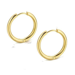 Planet Gates goldcolor / 8mm New Stainless Steel Small Chunky Earrings For Women Gold Color Smooth Circle Ear For Men Ring Thick Fat Huggie Hoops Piercing