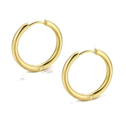 Planet Gates goldcolor / 8mm New Stainless Steel Small Chunky Earrings For Women Gold Color Smooth Circle Ear For Men Ring Thick Fat Huggie Hoops Piercing