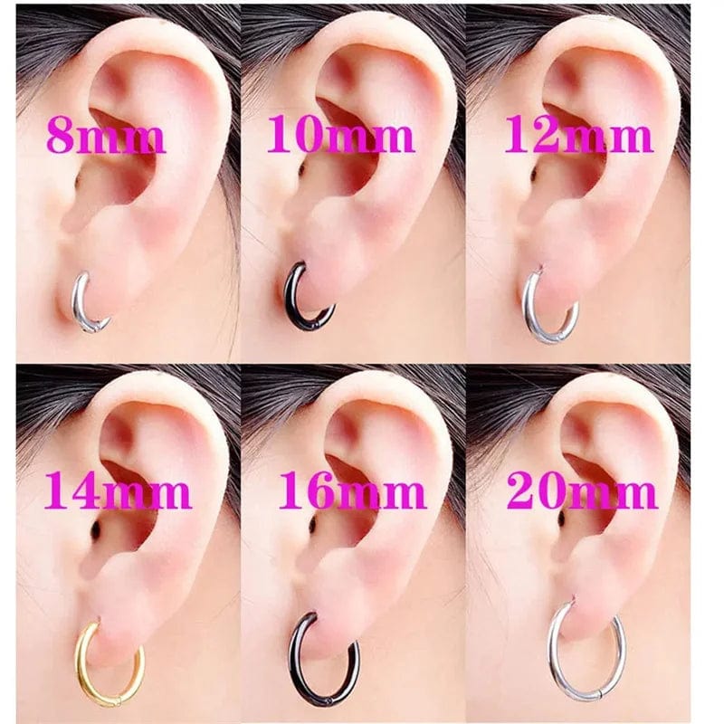 Planet Gates goldcolor / 8mm New Stainless Steel Small Chunky Earrings For Women Gold Color Smooth Circle Ear For Men Ring Thick Fat Huggie Hoops Piercing