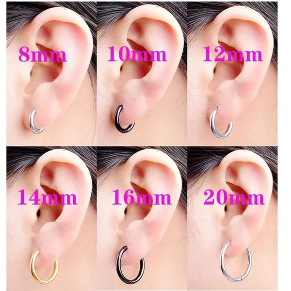 Planet Gates goldcolor / 8mm New Stainless Steel Small Chunky Earrings For Women Gold Color Smooth Circle Ear For Men Ring Thick Fat Huggie Hoops Piercing