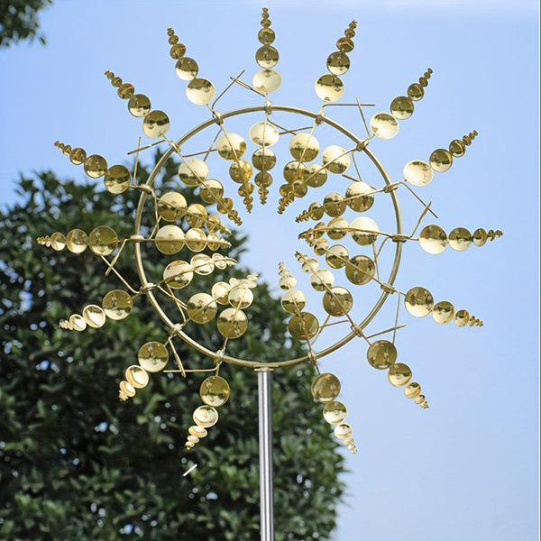 Planet Gates Golden 1pc Magical Kinetic Metal Windmill Spinner Wind Powered Catchers, Creative Patio Garden Lawn Outdoor Courtyard Decoration Unique Wind Collectors
