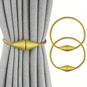 Planet Gates Golden 2pcs Modern Magnetic Curtain Tiebacks - Handmade Weave Holdbacks for Bedroom and Living Room - Easy to Use and Stylish Home Decor