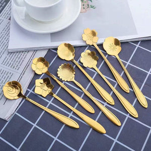Planet Gates Golden / 8pcs/set Romantic Flower Stainless Steel Coffee Spoon 8-Piece Set Dessert Stirring Spoon Flower Tea Spoon Wedding Gift Spoon Afternoon Tea