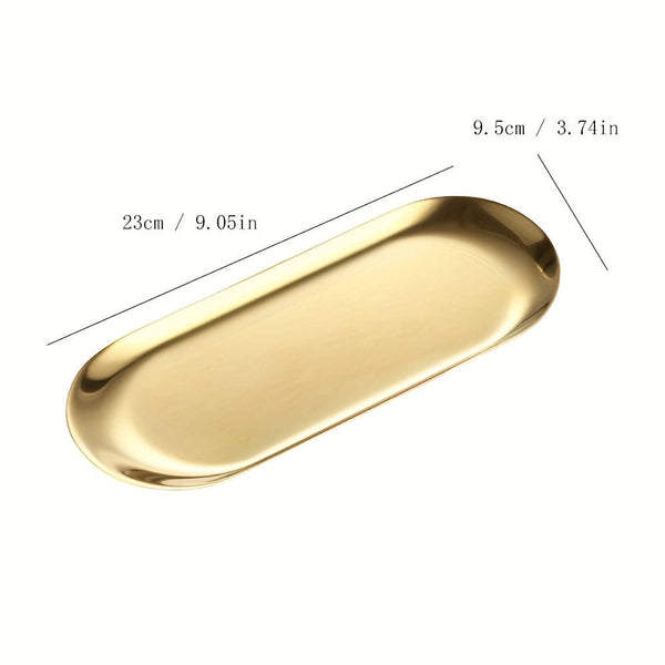 Planet Gates Golden / M 1pc Stainless Steel Tray, Minimalist Oval Shaped Food Plate Tray For Dinner Table
