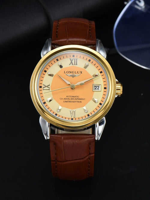 Planet Gates Golden Men's watch with automatic movement is an ideal choice for business, leisure, dating, and any occasion with a calendar as a gift