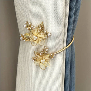 Planet Gates Golden Mesh 1pc Elegant Metal Faux Pearl Curtain Holdback with Three-dimensional Flower Design - Perfect for Bedroom, Office, Kitchen, Living Room, and Study - Adds a Touch of Luxury to Your Home Decor