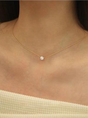 Planet Gates golden Peri'sbox Dainty Minimalist Solitaire Zircon Charm Necklace Anti Tarnish Stainless Steel Chain Round Clear Cz Stone Necklace New