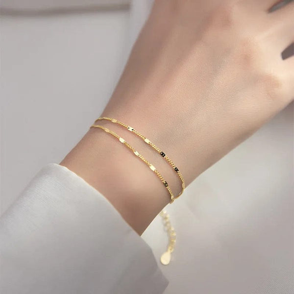 Planet Gates Golden stainless steel Double-Layer Chain Bracelet For Women Simply Shiny Bracelet Korea Student Hand Accessories