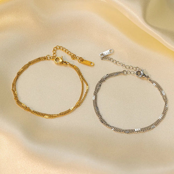 Planet Gates Golden stainless steel Double-Layer Chain Bracelet For Women Simply Shiny Bracelet Korea Student Hand Accessories