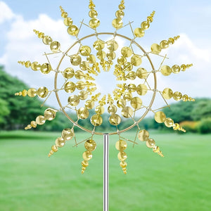 Planet Gates Golden Yellow 1pc Magical Metal Windmill, 3D Metal Outdoor Wind Spinners For Yard And Garden, Unique Metal Kinetic Wind Sculptures & Spinners, Wind Catchers Metal Outdoor Lawn Patio Decoration Wind Sculpture