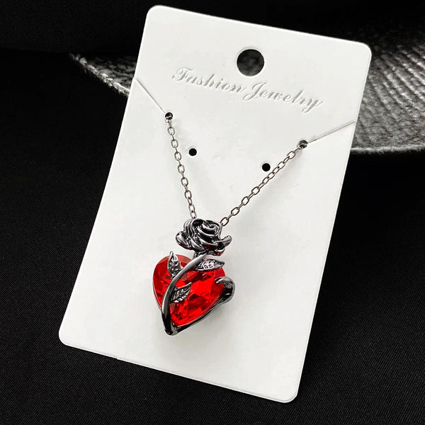 Planet Gates Gothic Rose Red Love Necklace Women's Y2K Grunge Jewelry Dainty Silver Color Tonebloody Human Heart Pendant Personalized Gifts