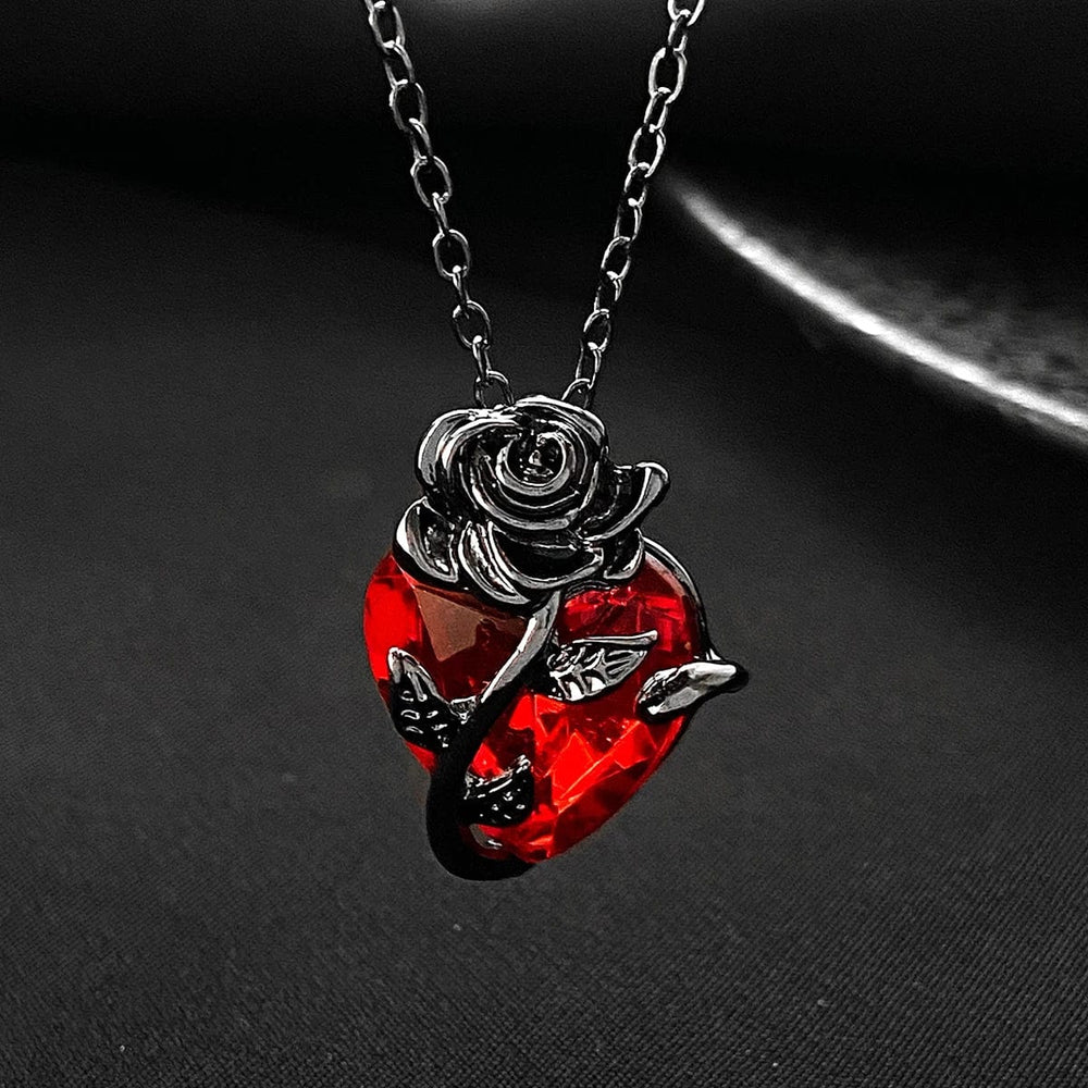 Planet Gates Gothic Rose Red Love Necklace Women's Y2K Grunge Jewelry Dainty Silver Color Tonebloody Human Heart Pendant Personalized Gifts
