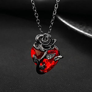 Planet Gates Gothic Rose Red Love Necklace Women's Y2K Grunge Jewelry Dainty Silver Color Tonebloody Human Heart Pendant Personalized Gifts