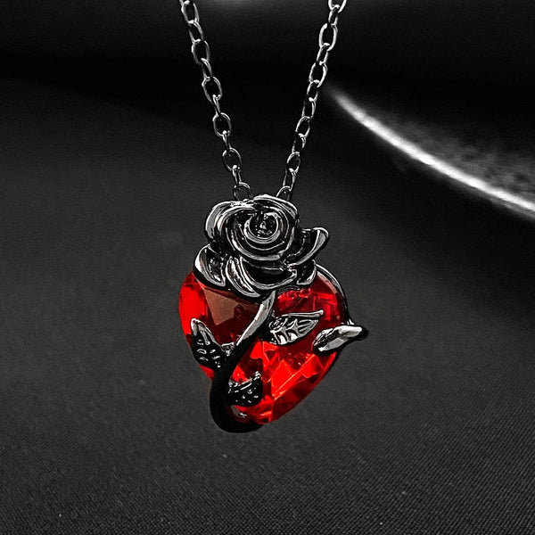 Planet Gates Gothic Rose Red Love Necklace Women's Y2K Grunge Jewelry Dainty Silver Color Tonebloody Human Heart Pendant Personalized Gifts