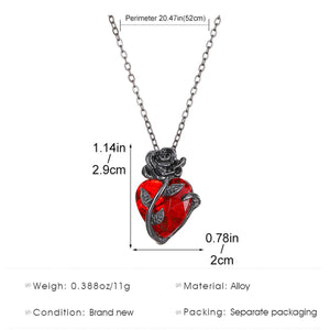 Planet Gates Gothic Rose Red Love Necklace Women's Y2K Grunge Jewelry Dainty Silver Color Tonebloody Human Heart Pendant Personalized Gifts