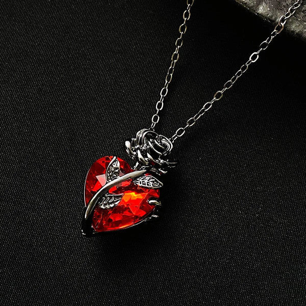 Planet Gates Gothic Rose Red Love Necklace Women's Y2K Grunge Jewelry Dainty Silver Color Tonebloody Human Heart Pendant Personalized Gifts