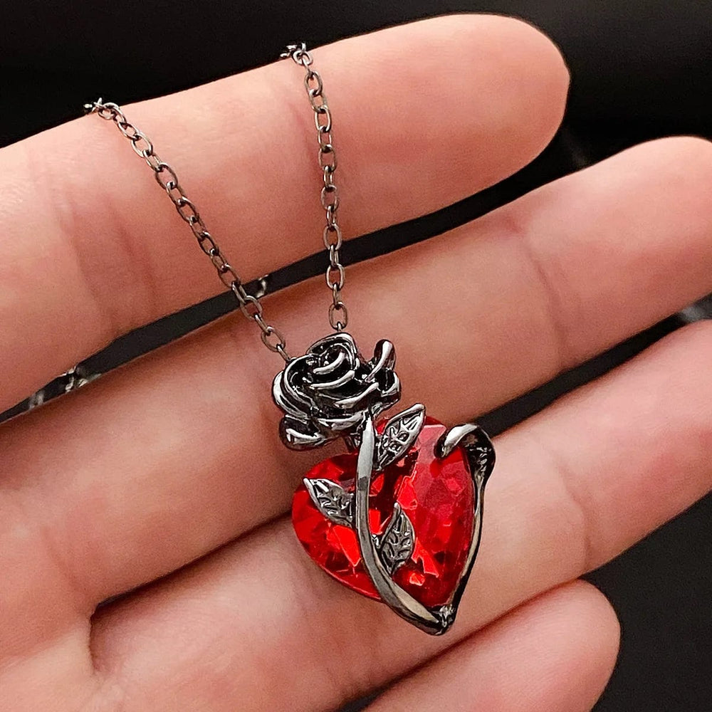 Planet Gates Gothic Rose Red Love Necklace Women's Y2K Grunge Jewelry Dainty Silver Color Tonebloody Human Heart Pendant Personalized Gifts