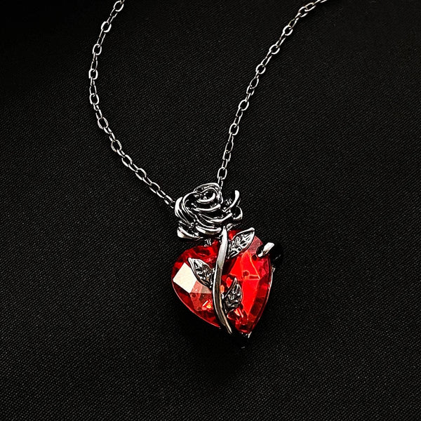 Planet Gates Gothic Rose Red Love Necklace Women's Y2K Grunge Jewelry Dainty Silver Color Tonebloody Human Heart Pendant Personalized Gifts