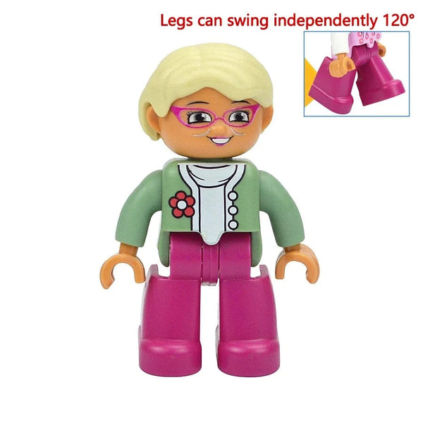 Planet Gates Grandmother B Figures Dolls Big Size Building Blocks Family Action Workers Doctor Police Farmer Compatible Large Bricks Duploes Kid Toys
