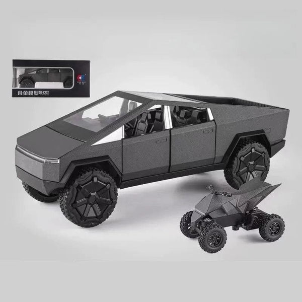 Planet Gates GRAY 1/24 Tesla Cybertruck Diecast Metal Toy Car 1:24 Miniature Truck Model Pull Back Sound & Light Collection Gift For Boy Children