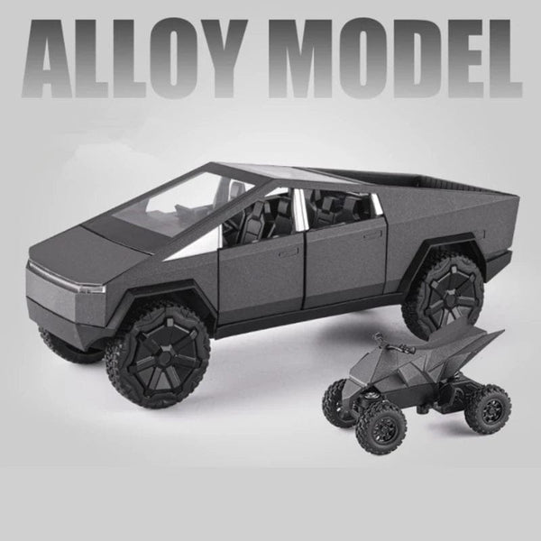 Planet Gates Gray 1/24 Tesla Cybertruck Pickup Alloy Car Model Diecasts Metal Toy Off-road Vehicles Car Model Simulation Sound and Light Kids Gift
