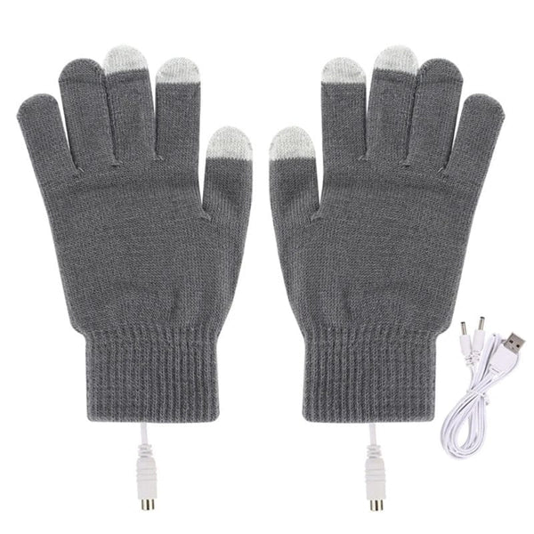 Planet Gates Gray 1 Pair USB Heated Gloves for Men Women Knitting Heating Mittens Hands Warmer Touch Screen Gloves Windproof Cycling Outdoor 87HB