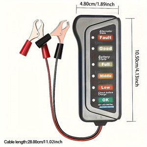 Planet Gates Gray 12V Car Motorcycle Battery Tester, Digital Alternator Tester 6 LED Lights Display Car Diagnostic Tool, Auto Battery Tester Auto Repair