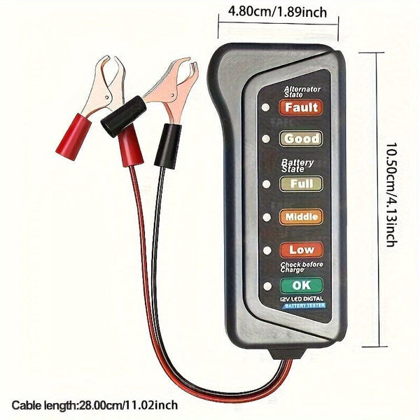 Planet Gates Gray 12V Car Motorcycle Battery Tester, Digital Alternator Tester 6 LED Lights Display Car Diagnostic Tool, Auto Battery Tester Auto Repair