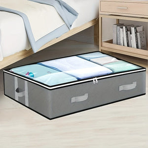 Planet Gates Gray 1pc Foldable Under Bed Storage Bag With Handles & Visible Window, Large Capacity Storage Containers For Clothes, Books, Toys, Bedding, Saving Organizer For Under Bed, Closet, Wardrobe, Bedroom, Dorm, Bedroom Accessories
