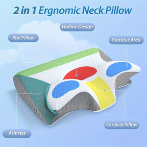 Planet Gates GRAY 1pc Neck Cervical Pillow, Memory Foam Pillows For Neck Shoulder Relax, Adjustable Ergonomic Orthopedic Contour Support Pillow, Removable Cover