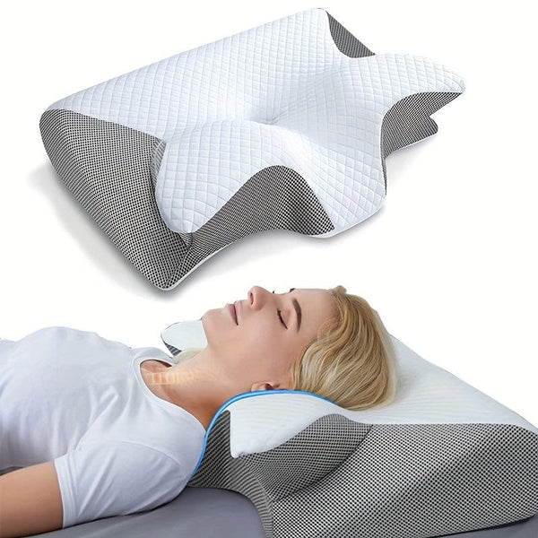 Planet Gates GRAY 1pc Neck Cervical Pillow, Memory Foam Pillows For Neck Shoulder Relax, Adjustable Ergonomic Orthopedic Contour Support Pillow, Removable Cover