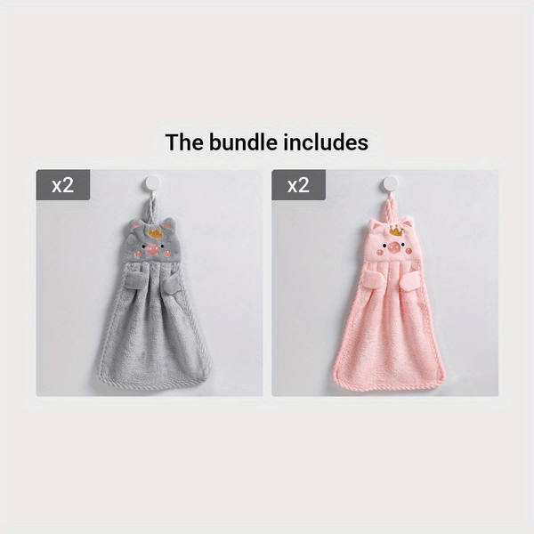 Planet Gates Gray*2+pink*2 1pc Microfiber Cute Hand Towels, Little Pig Towel Household And Absorbent, Kitchen Towel, Lazy Rag Towel, Bathroom Accessories