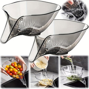 Planet Gates Gray 2pcs 1/2pcs, Drain Basket, Drainage Basket, Multifunctional Plastic Draining Bowl, Household Kitchen Food Drainer, Vegetable Washing Basin, Fruit Plate, Strainer Basket With Funnel For Vegetables, Pasta.