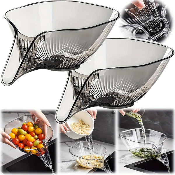 Planet Gates Gray 2pcs 1/2pcs, Drain Basket, Drainage Basket, Multifunctional Plastic Draining Bowl, Household Kitchen Food Drainer, Vegetable Washing Basin, Fruit Plate, Strainer Basket With Funnel For Vegetables, Pasta.