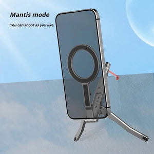 Planet Gates Gray Aluminum For Magsafe Tripod Magnetic Phone Holder Universal Magnetic Phone Tripod Mount Foldable Camera Phone Tripod Stand