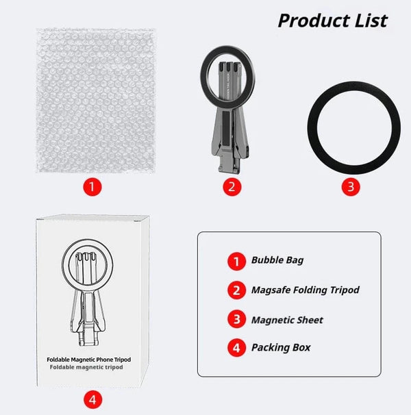 Planet Gates Gray Aluminum For Magsafe Tripod Magnetic Phone Holder Universal Magnetic Phone Tripod Mount Foldable Camera Phone Tripod Stand