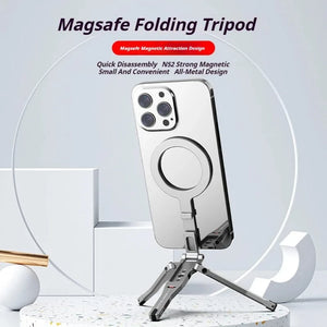 Planet Gates Gray Aluminum For Magsafe Tripod Magnetic Phone Holder Universal Magnetic Phone Tripod Mount Foldable Camera Phone Tripod Stand