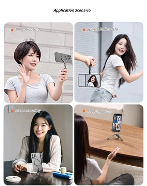 Planet Gates Gray Aluminum For Magsafe Tripod Magnetic Phone Holder Universal Magnetic Phone Tripod Mount Foldable Camera Phone Tripod Stand