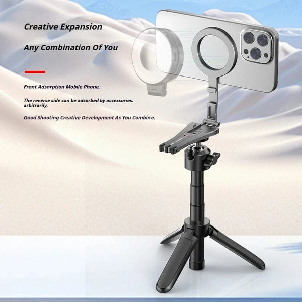 Planet Gates Gray Aluminum For Magsafe Tripod Magnetic Phone Holder Universal Magnetic Phone Tripod Mount Foldable Camera Phone Tripod Stand
