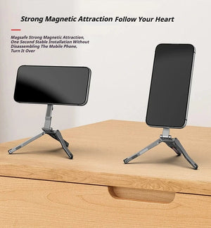 Planet Gates Gray Aluminum For Magsafe Tripod Magnetic Phone Holder Universal Magnetic Phone Tripod Mount Foldable Camera Phone Tripod Stand