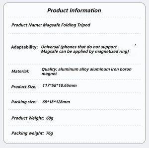 Planet Gates Gray Aluminum For Magsafe Tripod Magnetic Phone Holder Universal Magnetic Phone Tripod Mount Foldable Camera Phone Tripod Stand