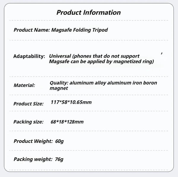Planet Gates Gray Aluminum For Magsafe Tripod Magnetic Phone Holder Universal Magnetic Phone Tripod Mount Foldable Camera Phone Tripod Stand
